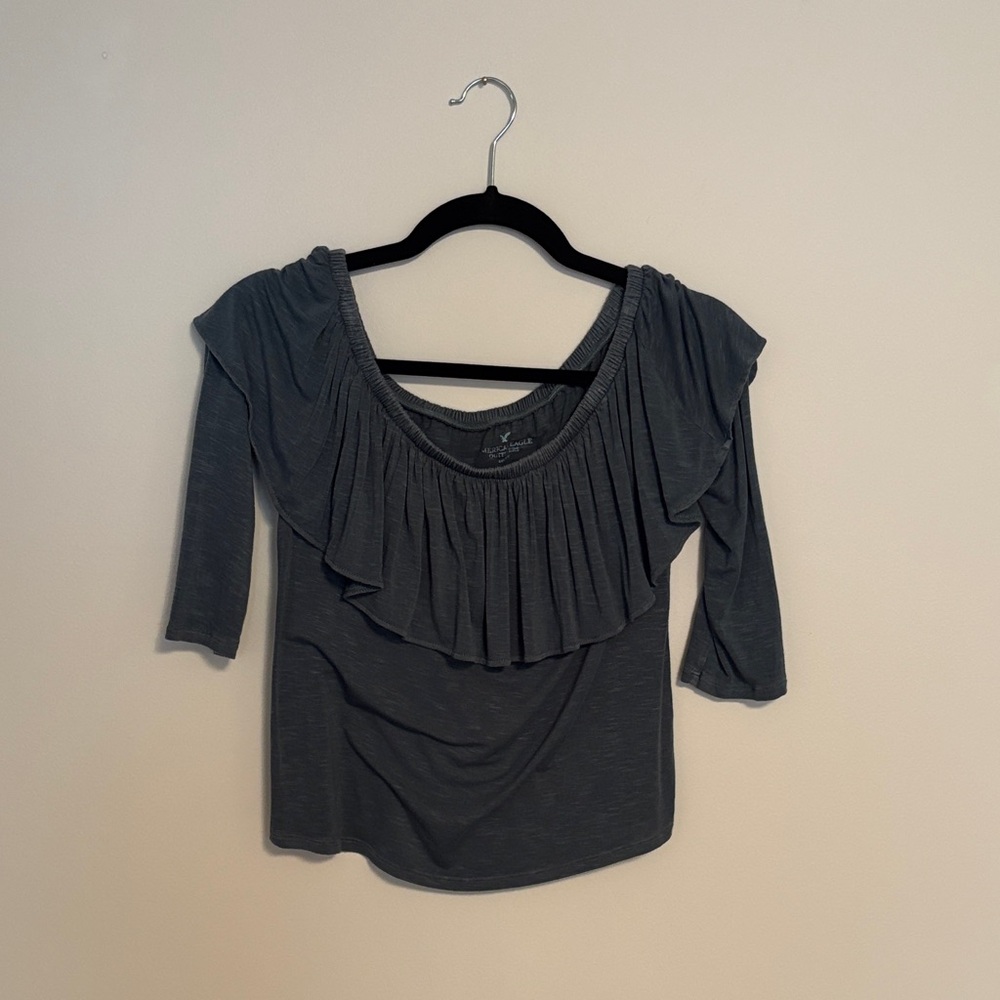 American Eagle Dark Teal Ruffle Scoop Neck Top